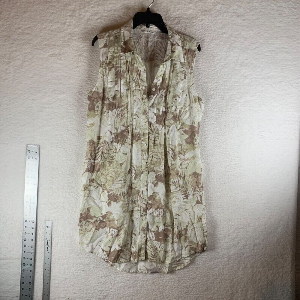 Orvis Womens Button Down Sleeveless Tan Casual Linen Dress Tropical Size S 9182